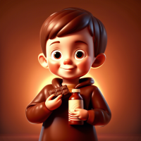 A little boy holding a bottle of chocolate	